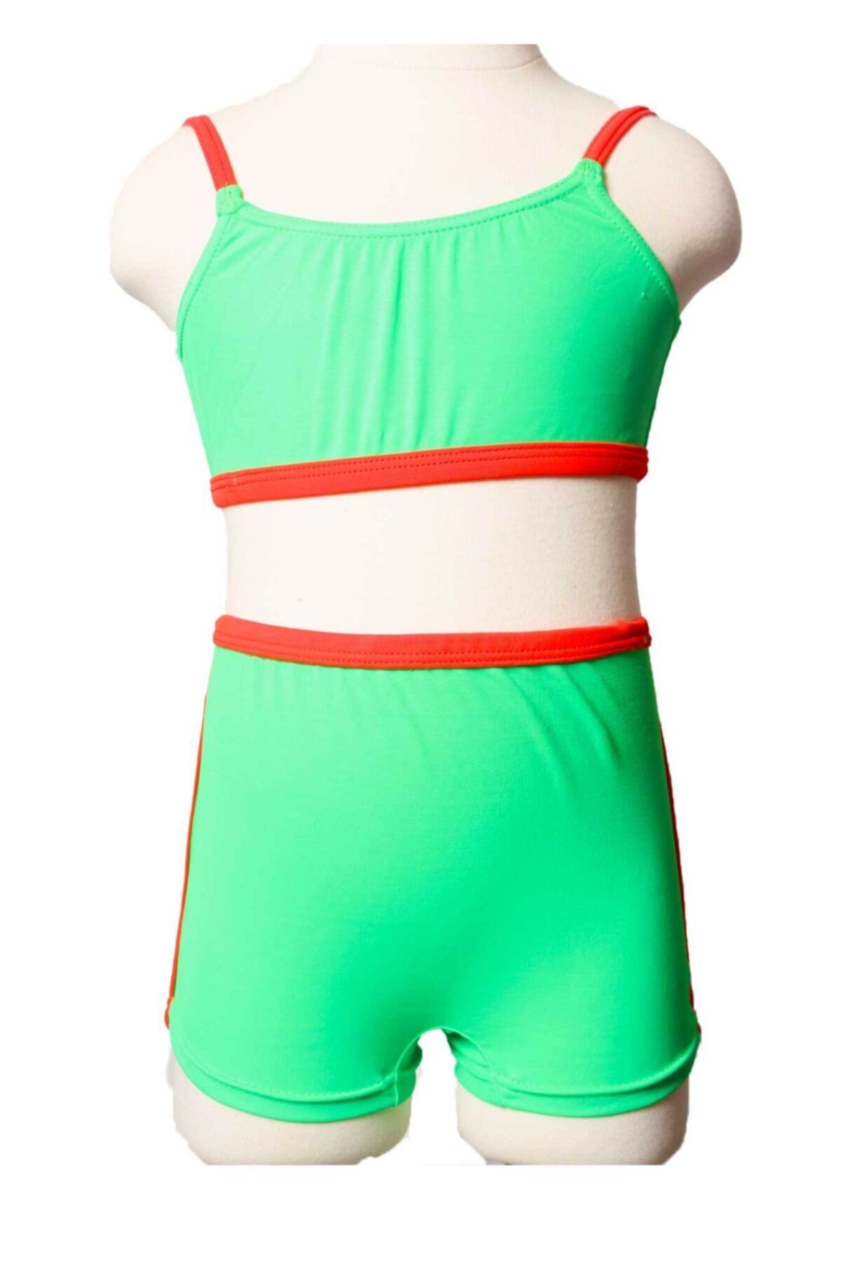 Sude Kız Çocuk Yeşil Bustiyer Model Biyeli Alt Üst Düz Bikini Takımı 246