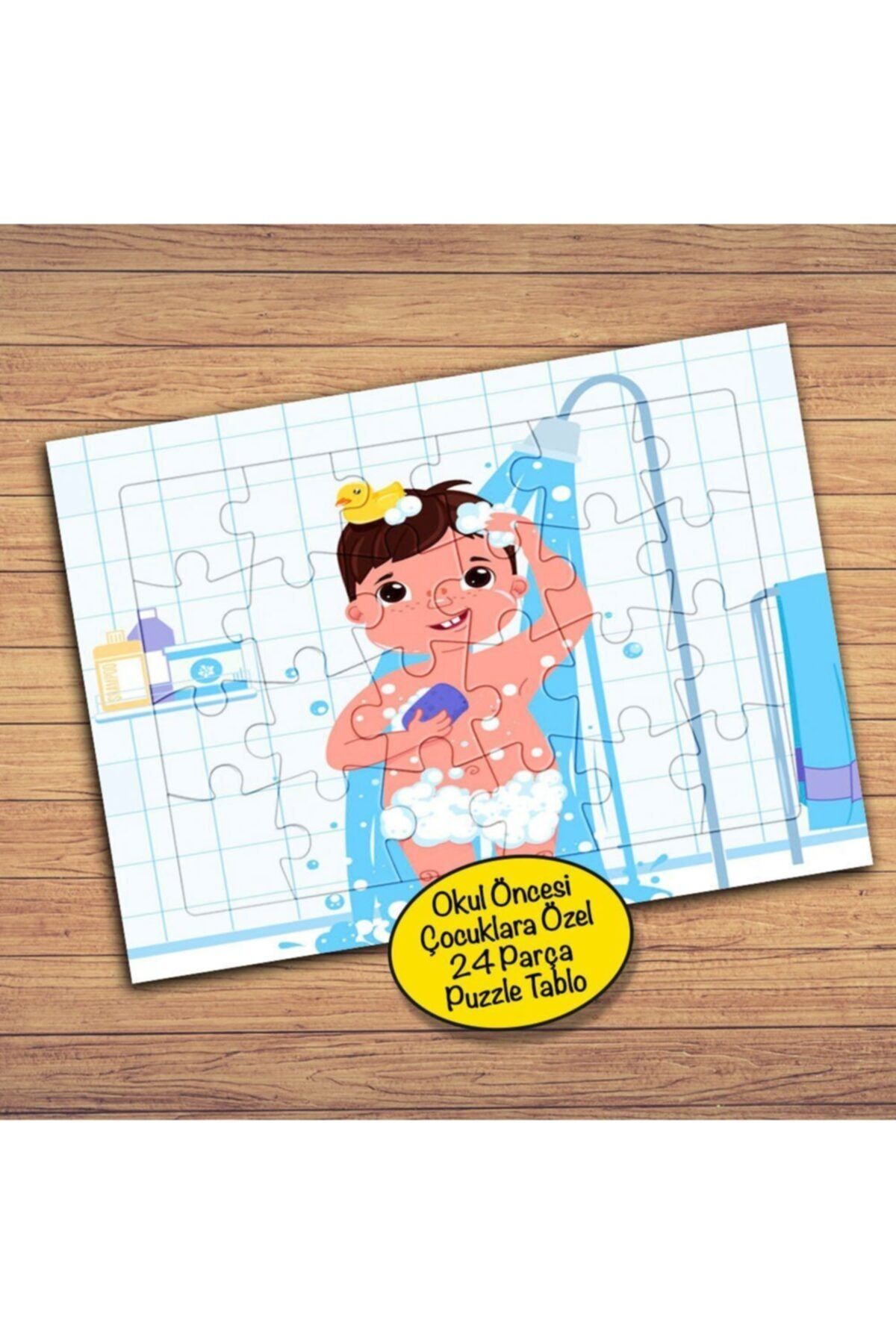 Genel Markalar Banyo Yapan Erkek Çocuk 24 Parça Çocuklara Özel Yapboz Tablo-126