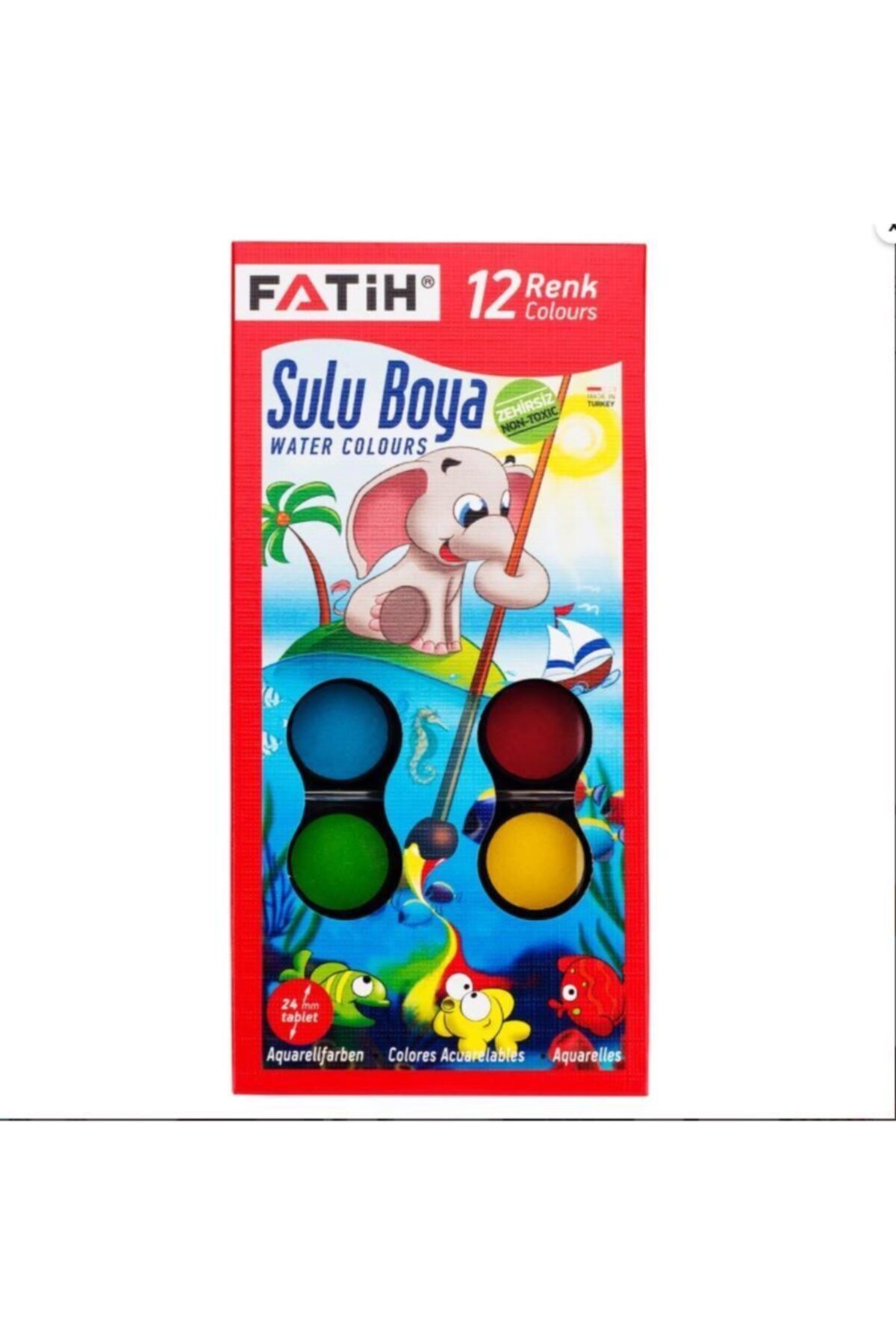 Fatih Sulu Boya 12 Renkli 24mm Orta Boy Sulu Boya 12 Renkli 24mm Orta Boy Fırça Hediyeli