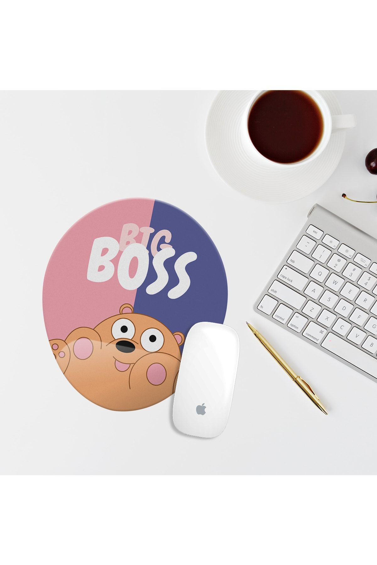 Özer Store Big Boss Ayıcıklı Bilek Destekli Oval Mouse Altlığı