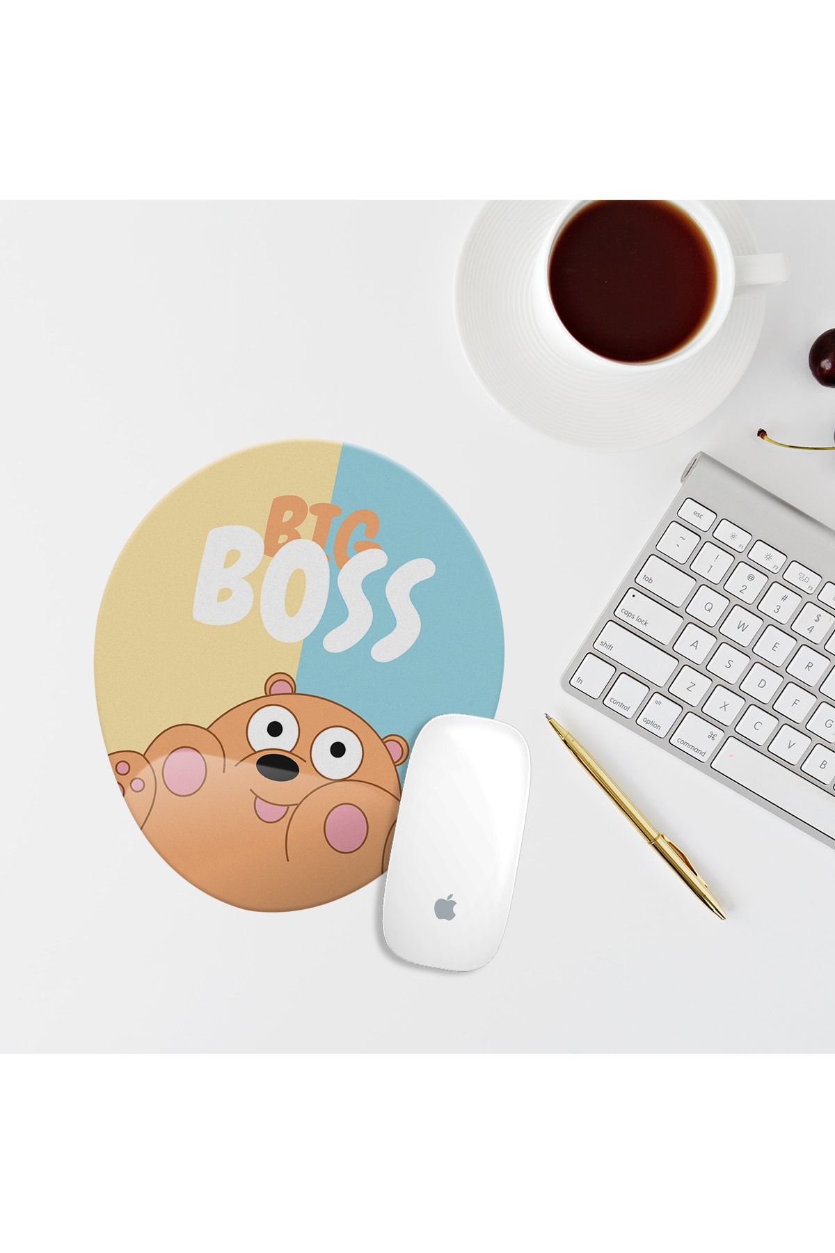 Özer Store Big Boss Ayıcıklı Bilek Destekli Oval Mouse Pad