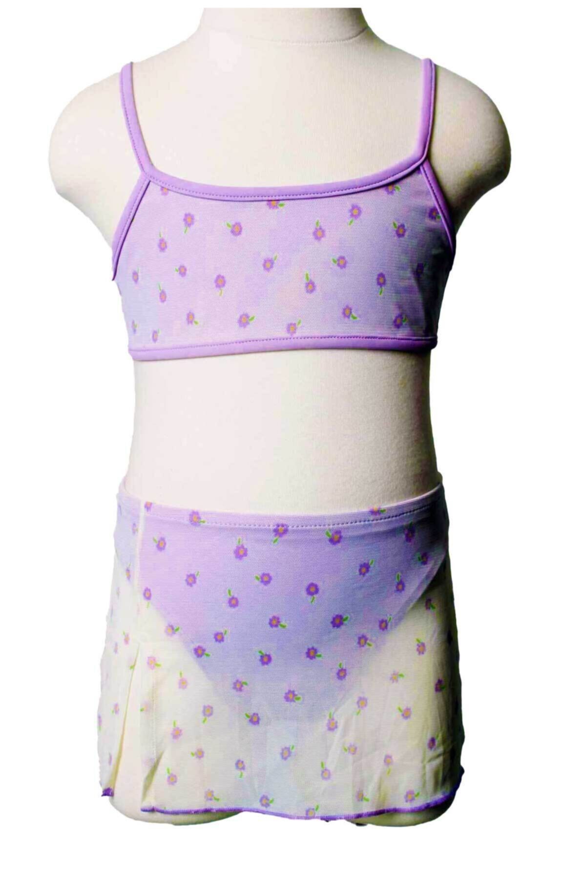 Sude Ayl Kız Çocuk Bustiyer Model Tül Etekli Empirme Alt Üst Bikini Takım 193-92a