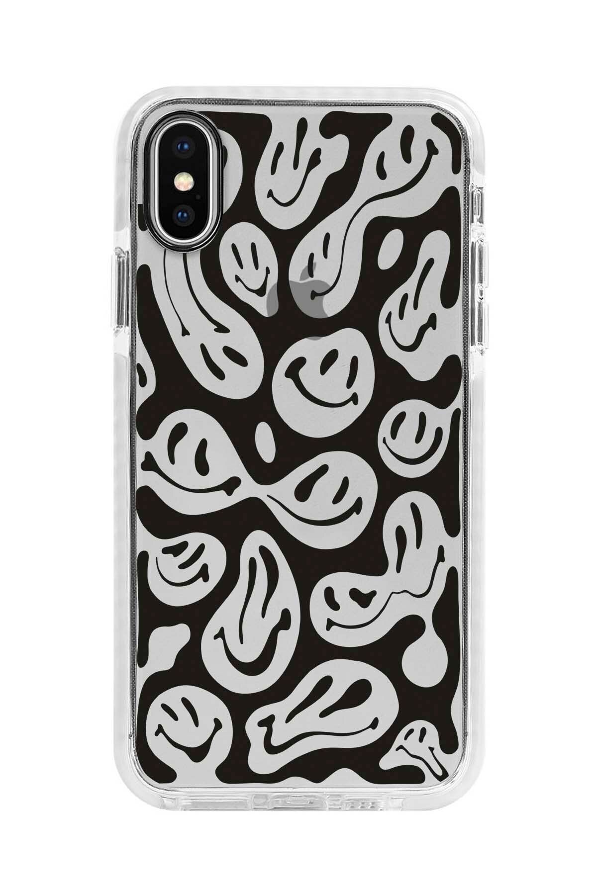 shoptocase Iphone X Beyaz Kenarlı Anti Shock Desenli Gülen Yüzler Telefon Kılıfı
