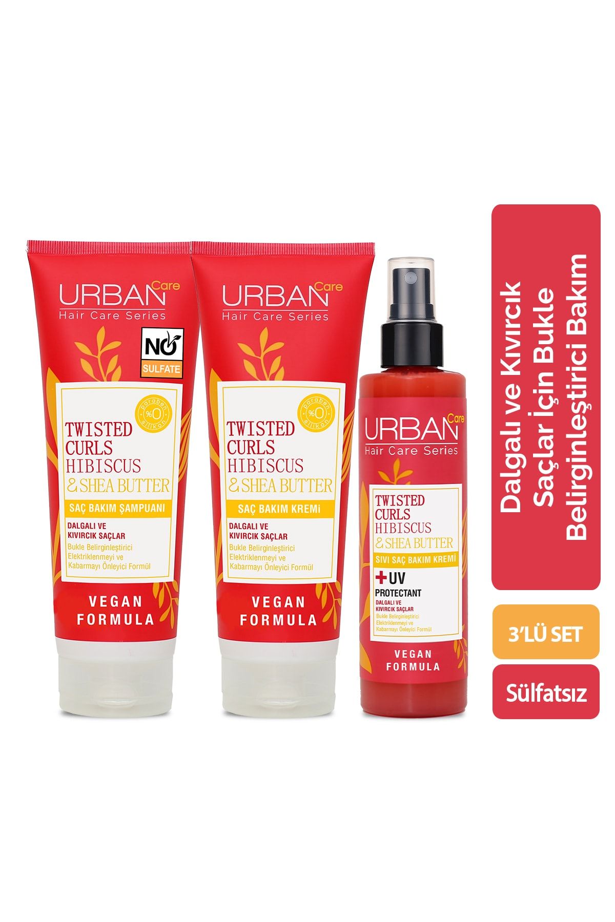 Urban Care Hibiscus&shea Butter Kıvırcık Ve Dalgalı Saçlara Özel 3'lü Bakım Seti-sülfatsız-vegan