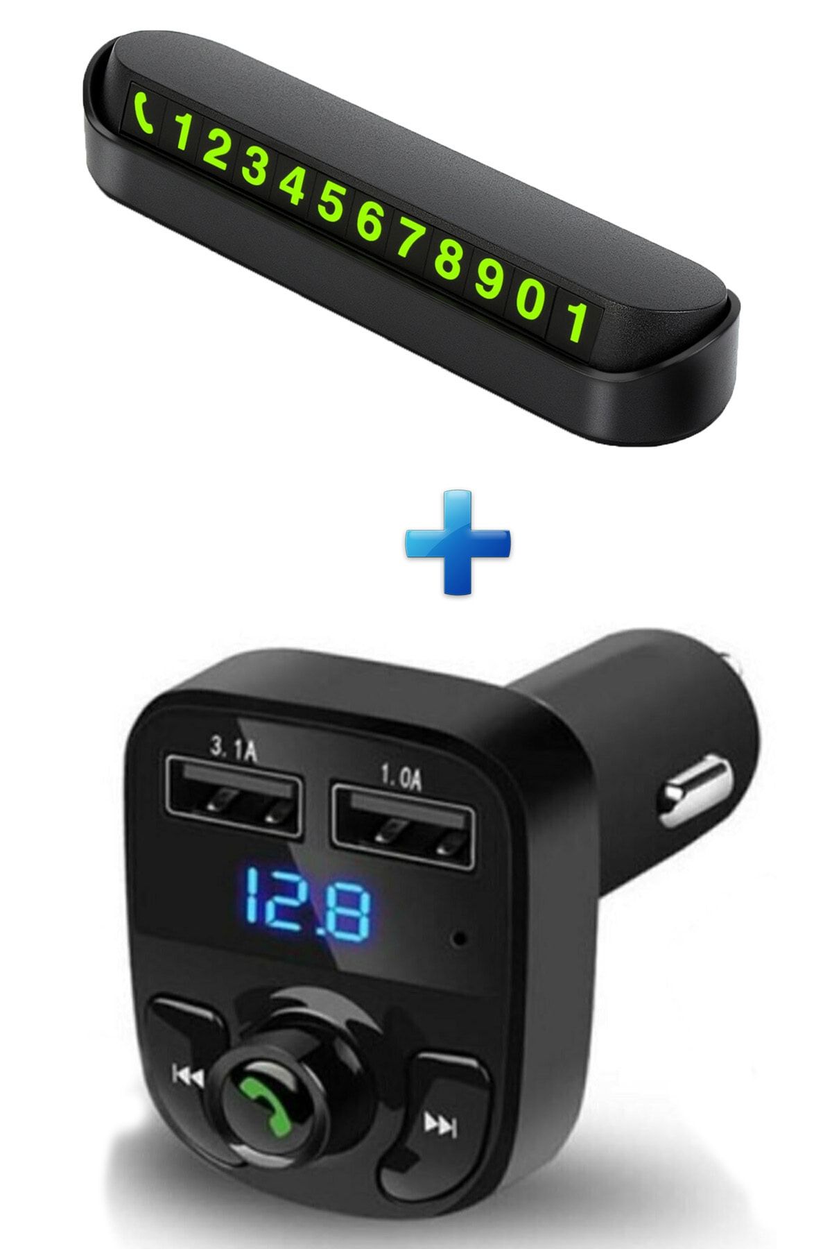 MEZİGARC Universal Araba Ve Cep Telefonlarına Uyumlu 2li Araç Seti Bluetooth Fm Transmitter Numaratör Parktel