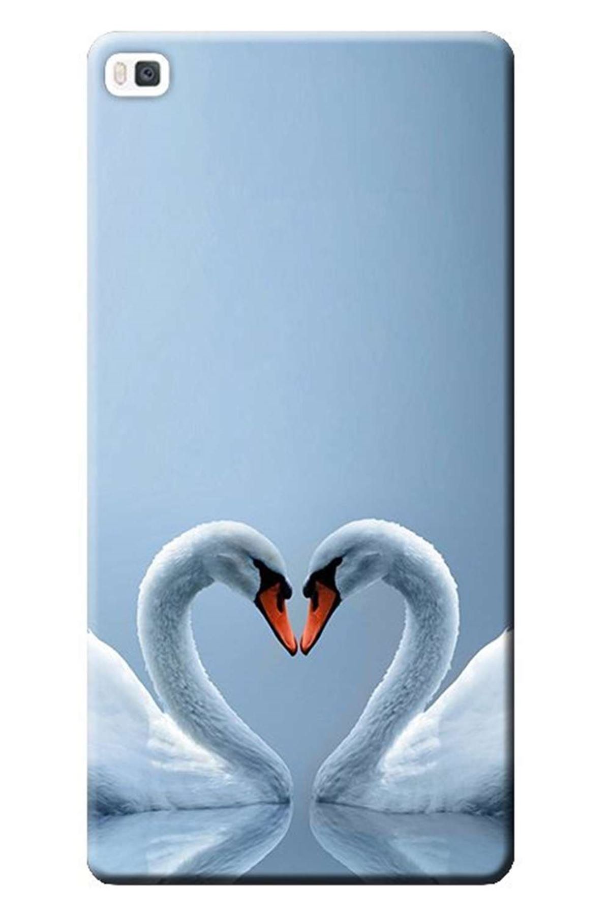 Ceppare Huawei P8 Lite Kılıf Baskılı Silikon Kapak Kuğ Ve Kalp Stk:305