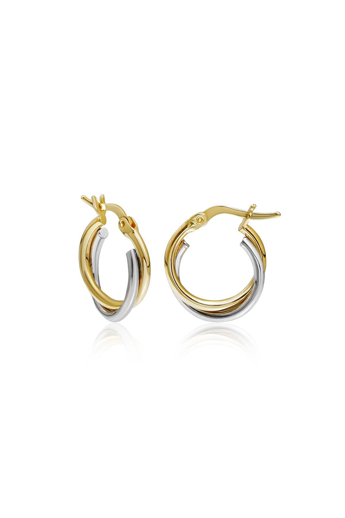 Altınkesesi 14 Ayar Altın Bombeli Ikili Halka Küpe 1.3 Cm