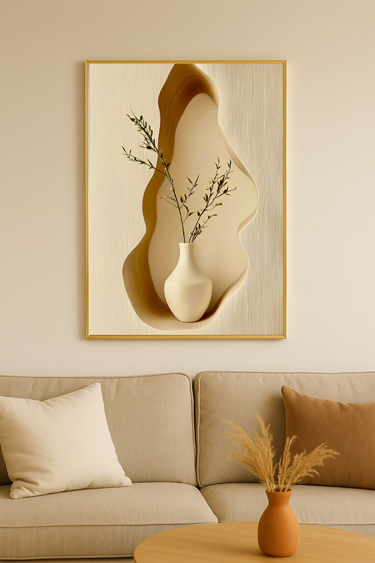 Seninürünün Stillness Modern Tablo - Gold Alüminyum Çerçeveli Sanatsal Dekorasyon