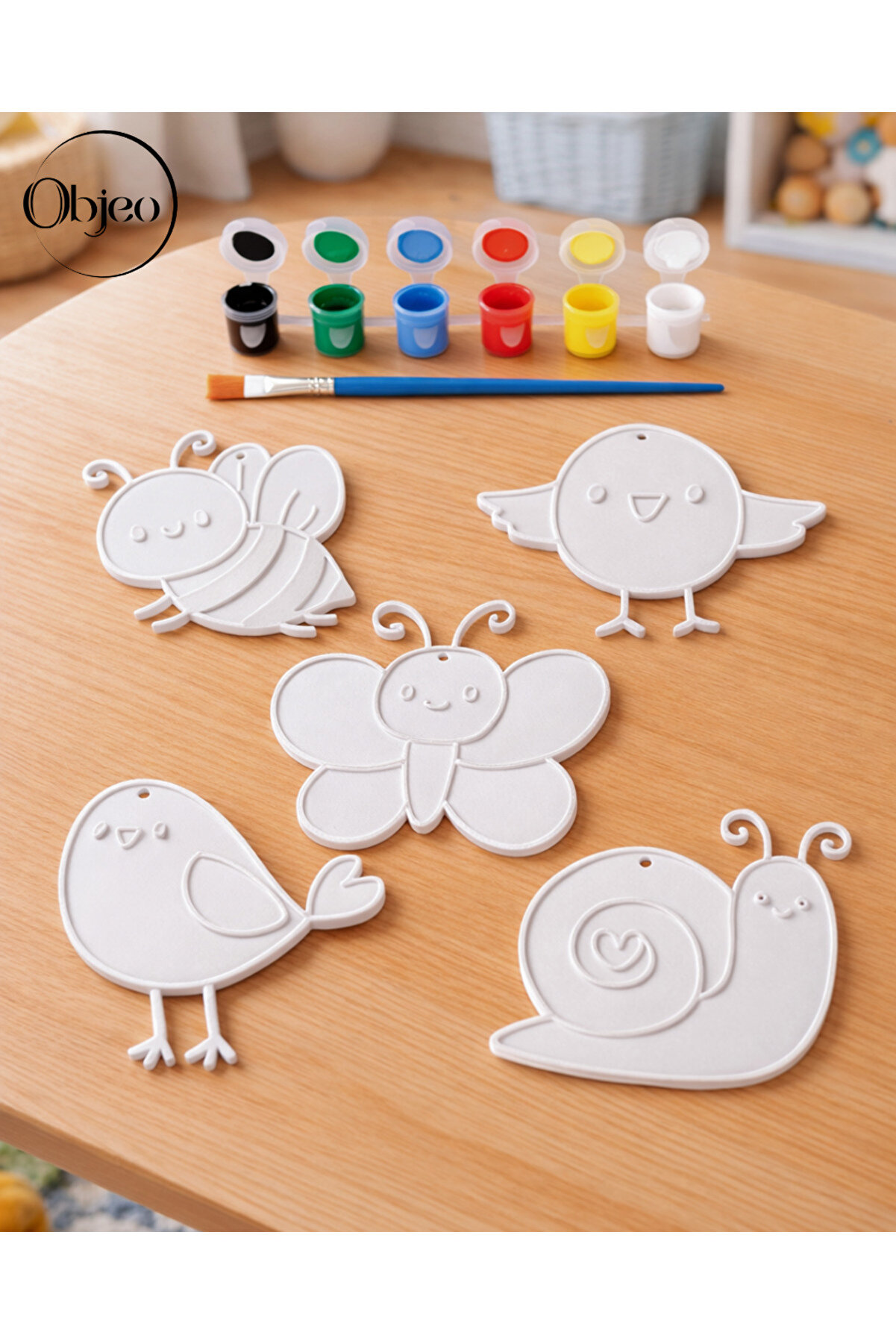 objeo Sevimli Hayvanlar Çocuk Boyama Seti - 5 Parça+6 Renk+Fırça