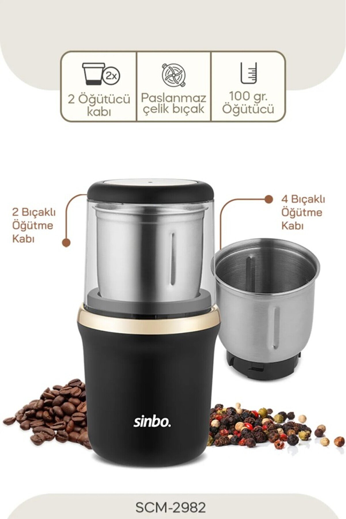 Sinbo Kahve Ve Baharat Öğütücü Gold Scm-2982 | Doğal Baharatlar İçin Profesyonel Çözüm