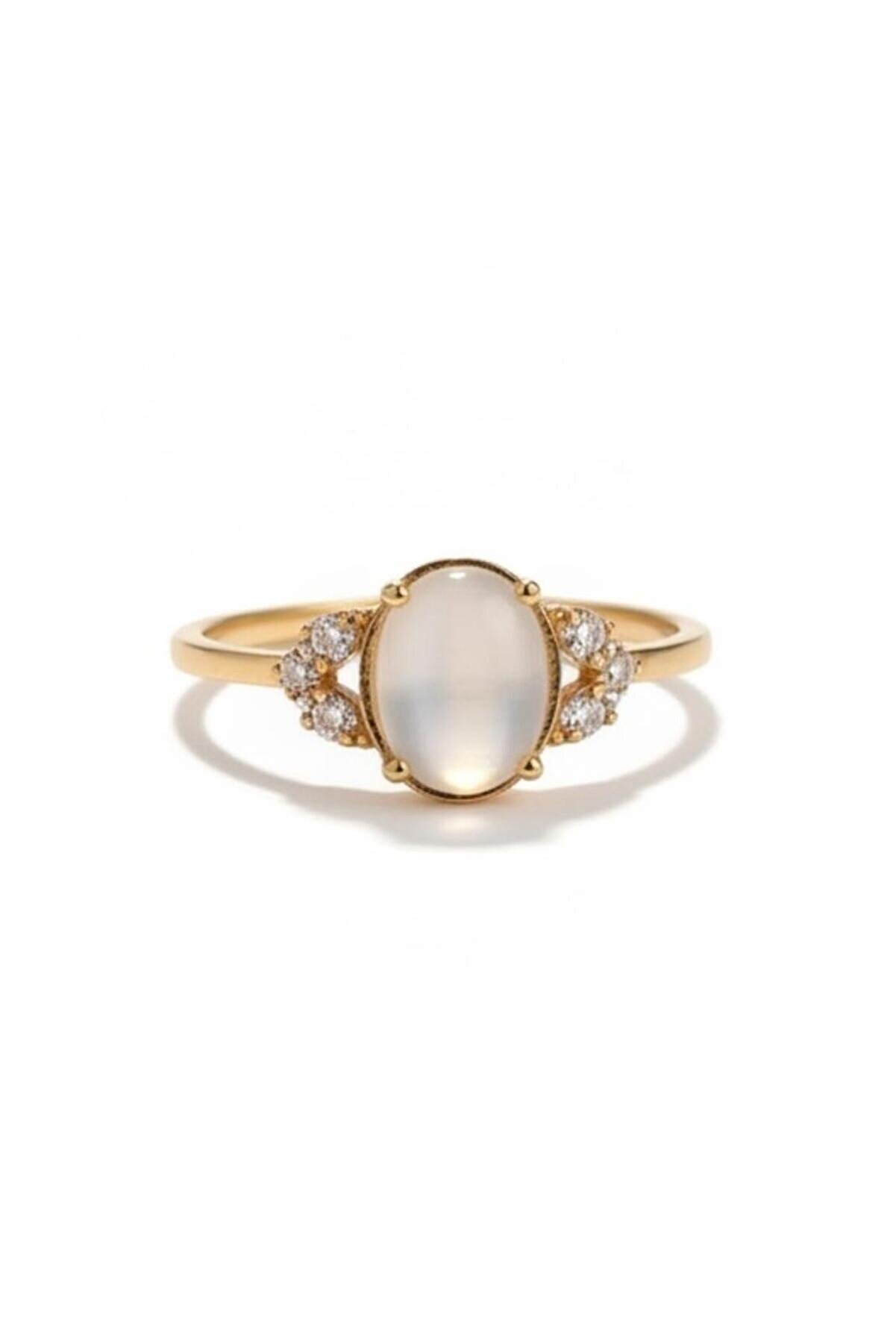 Çgk Çiğdem Gürel Kuyumculuk 8 Ayar Altın Beyaz Opal Taşlı Yüzük – Kadın, Işıltılı Zarif Tasarım