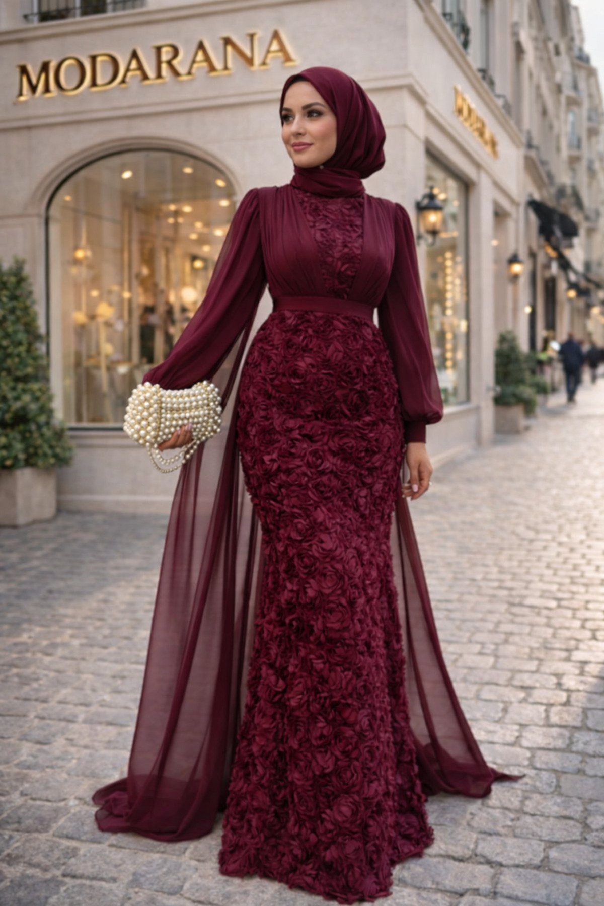 Modarana Flora Güllü Tesettür Abiye - Elegant ve Modern Tasarım