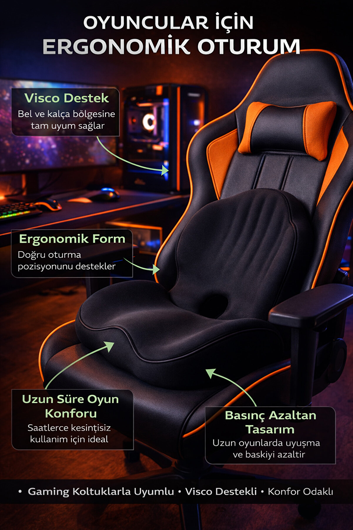 Viscomina Ortopedik Bel Destek Yastığı - Ergonomik Sırt Destekçisi