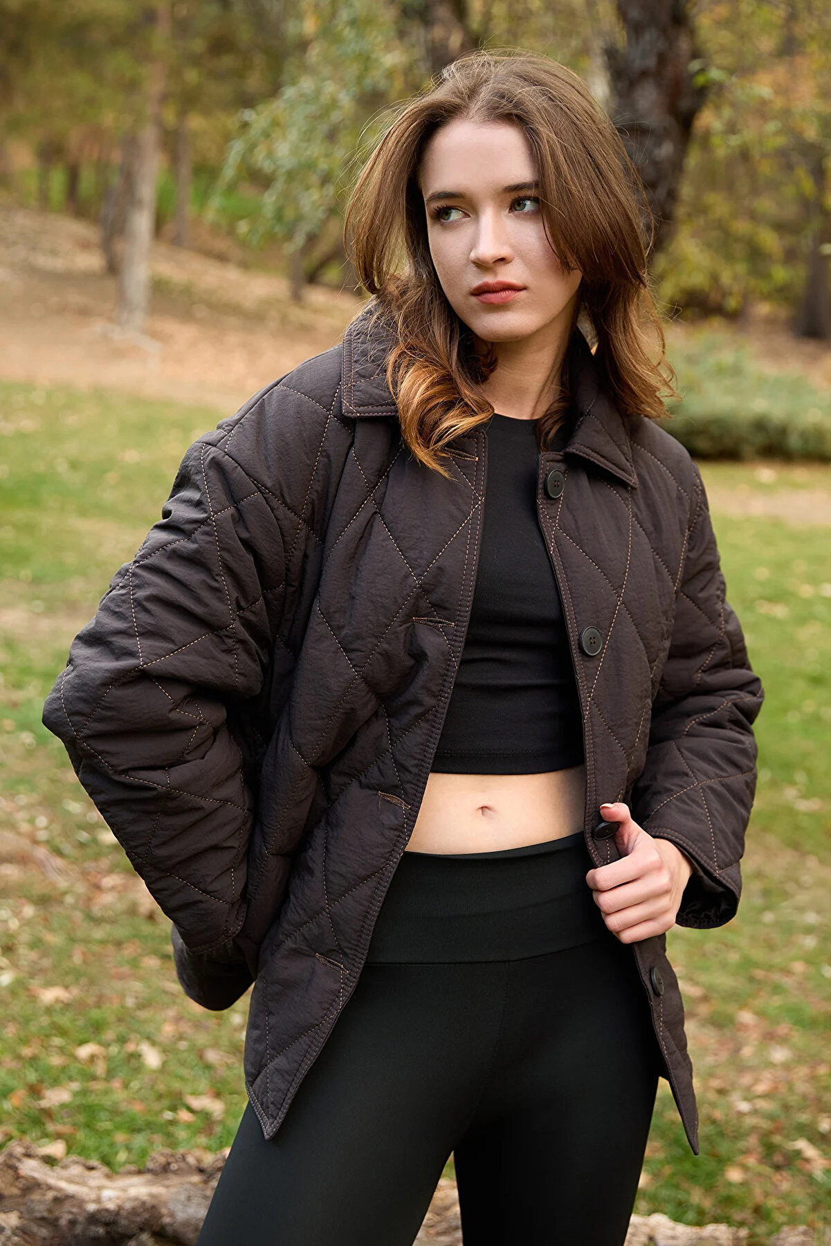 Fullamoda Baklava Desen Kapitone Oversize Düğmeli Mont | Kadın ve Erkek Modası