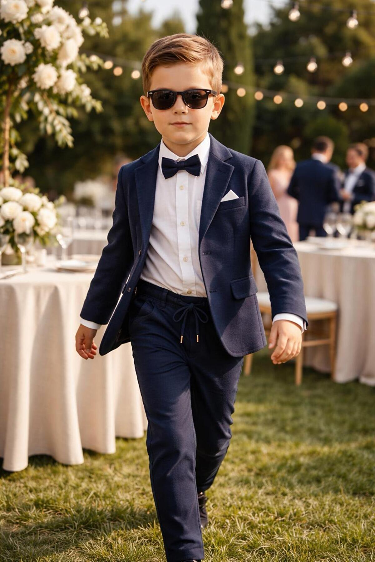 Terry Erkek Çocuk Flamlı Keten Salaş Ceketli Takım Elbise