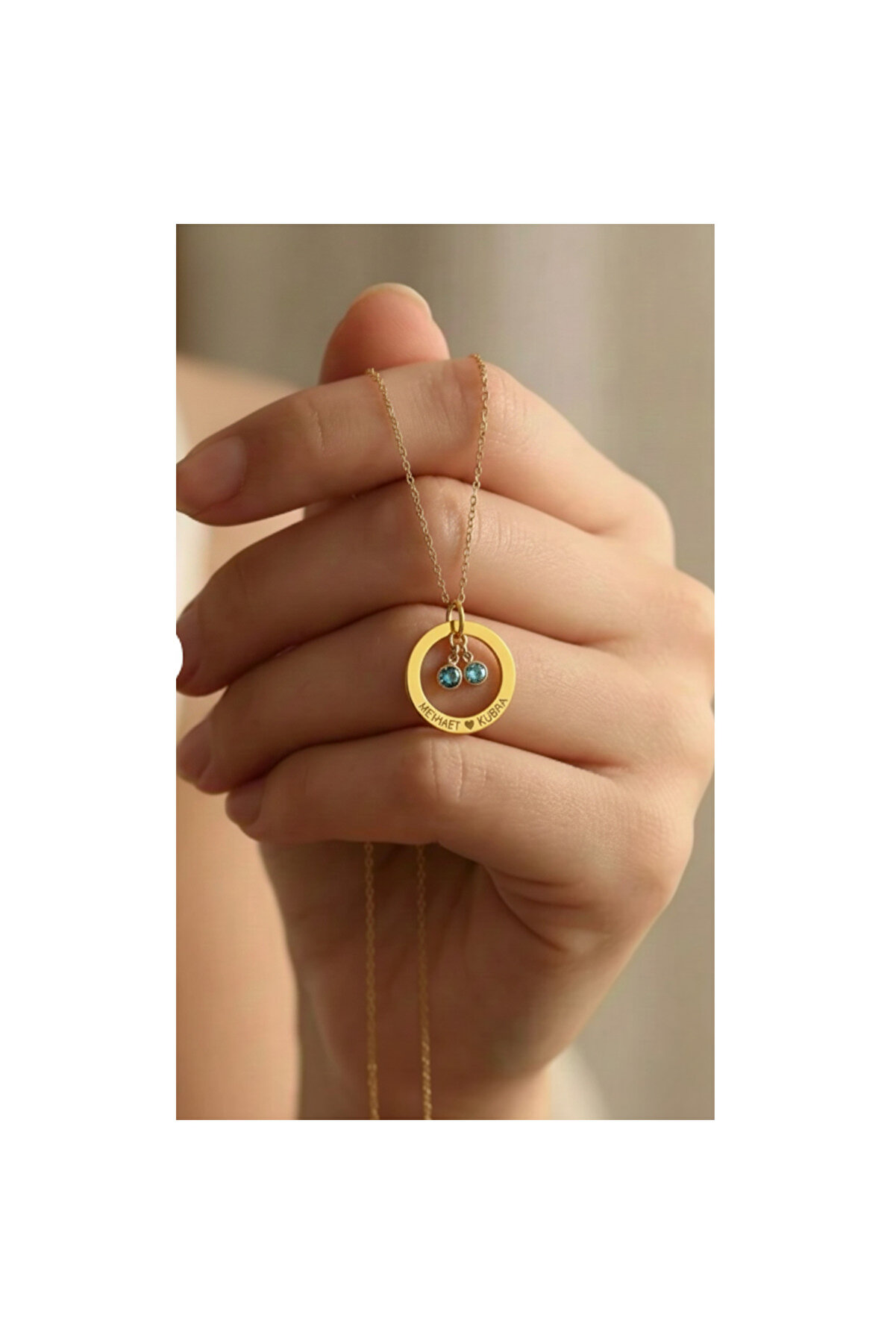 Soleildor 925 Ayar Gümüş Kişisel İsim Doğum Taşı Kolye