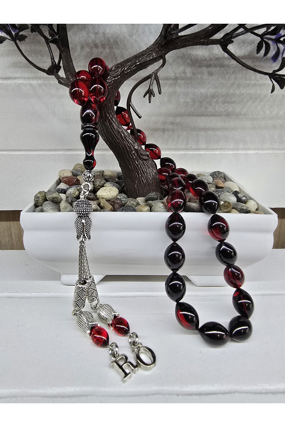 Zikir Tesbih Ateş Kehribar Tesbih Harfli Kişiye Özel Seri Sıkma Kehribar Tesbih Gümüş Kaplama