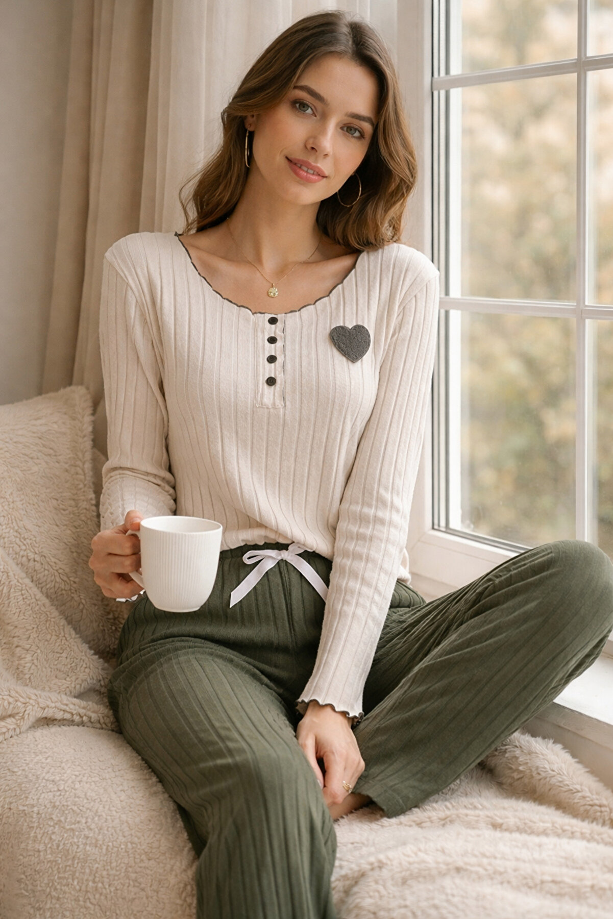 STELLAPİNK Pamuklu Kalp Detaylı Pijama Takımı - 2 Renkli