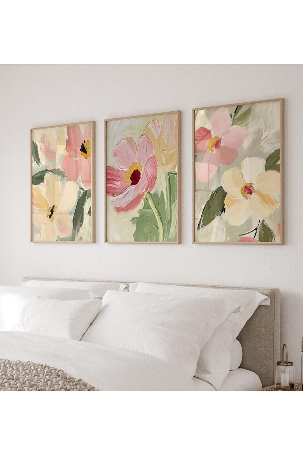 woodhomeworks Ahşap Çerçeveli 3 Lü Soyut Tablo Pastel Sanat Serisi - QMRC