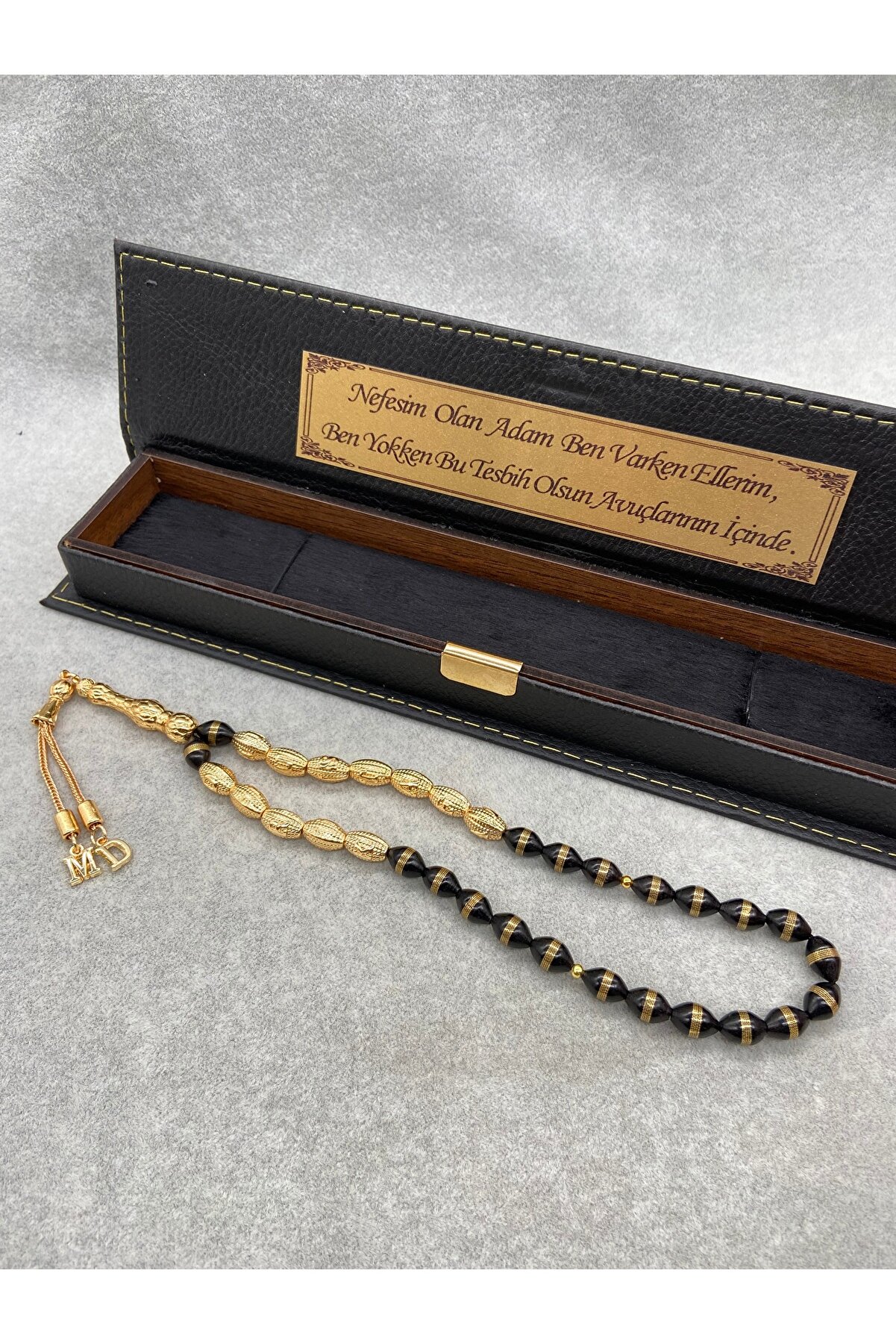 Tespihçe Erkek Hediyelik Altın Yaldız Kaplama Metal Kuka Tespih Isimli Kutu