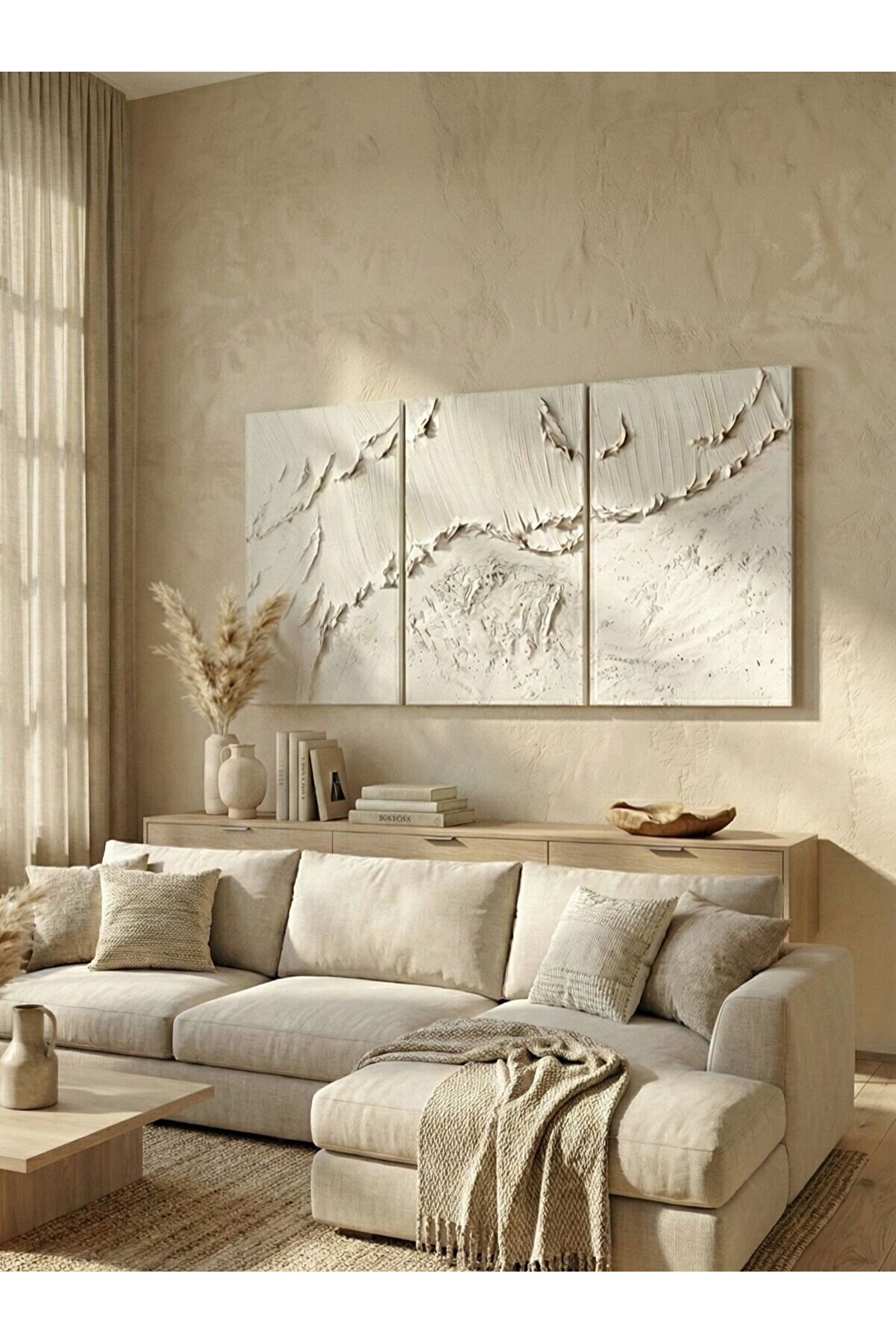 AURARTSTUDİO Premium Soyut Dokulu Üçlü Tablo Seti | Modern Duvar Sanatı