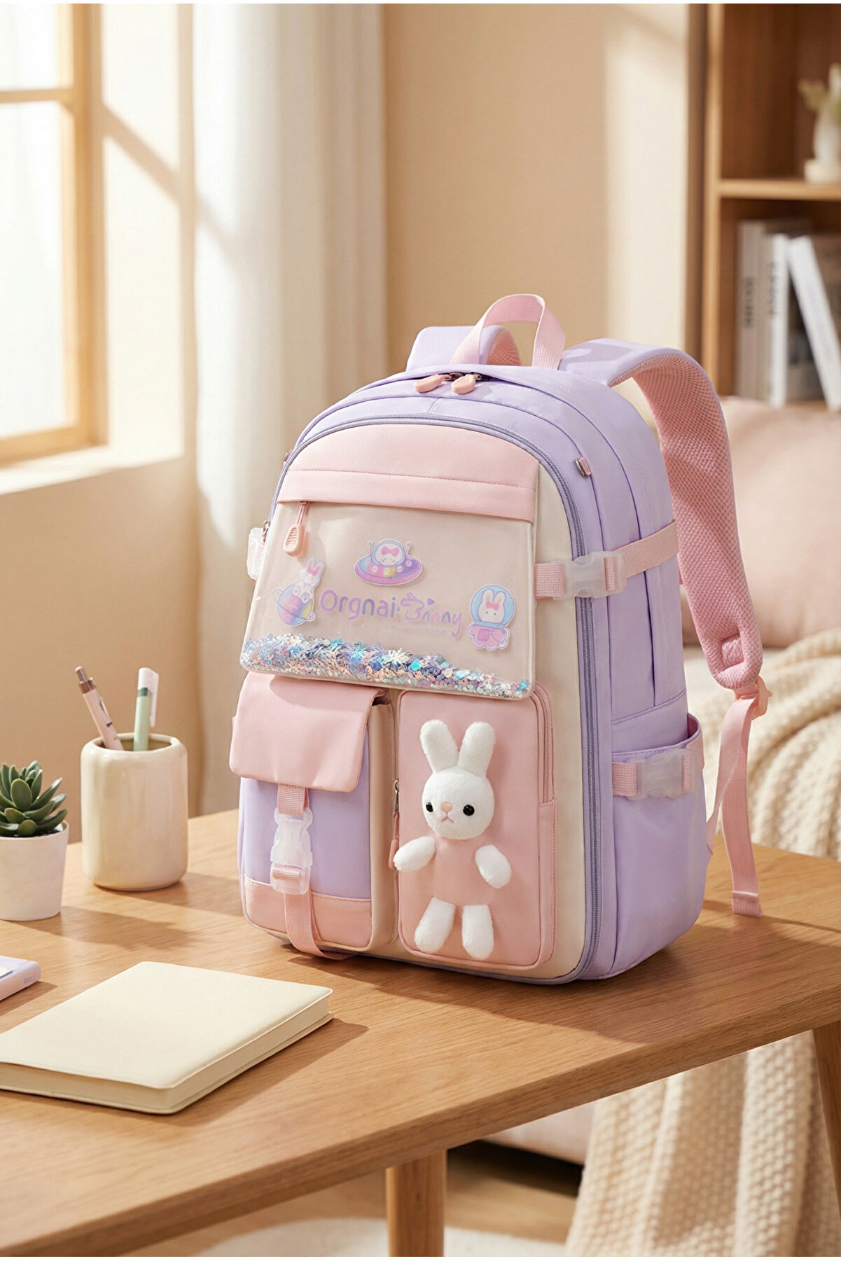 roys joys Kız Çocuk Okul Çantası Tavşanlı Kore Tarzı Glowy Mor - ₺1249