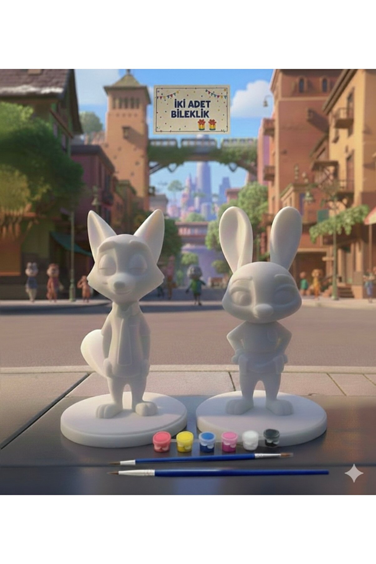 Ems Takı Aksesuar 10cm Boyanabilir 3D Tavşan ve Tilki Figür Seti