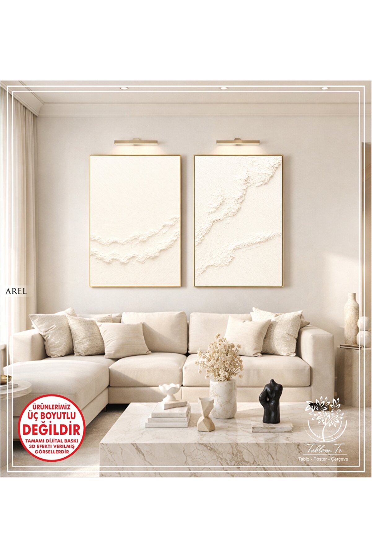 Tablomtr Arel - Dijital Baskılı Gold Metal Çerçeveli Gerçek Camlı İkili Dekoratif Tablo