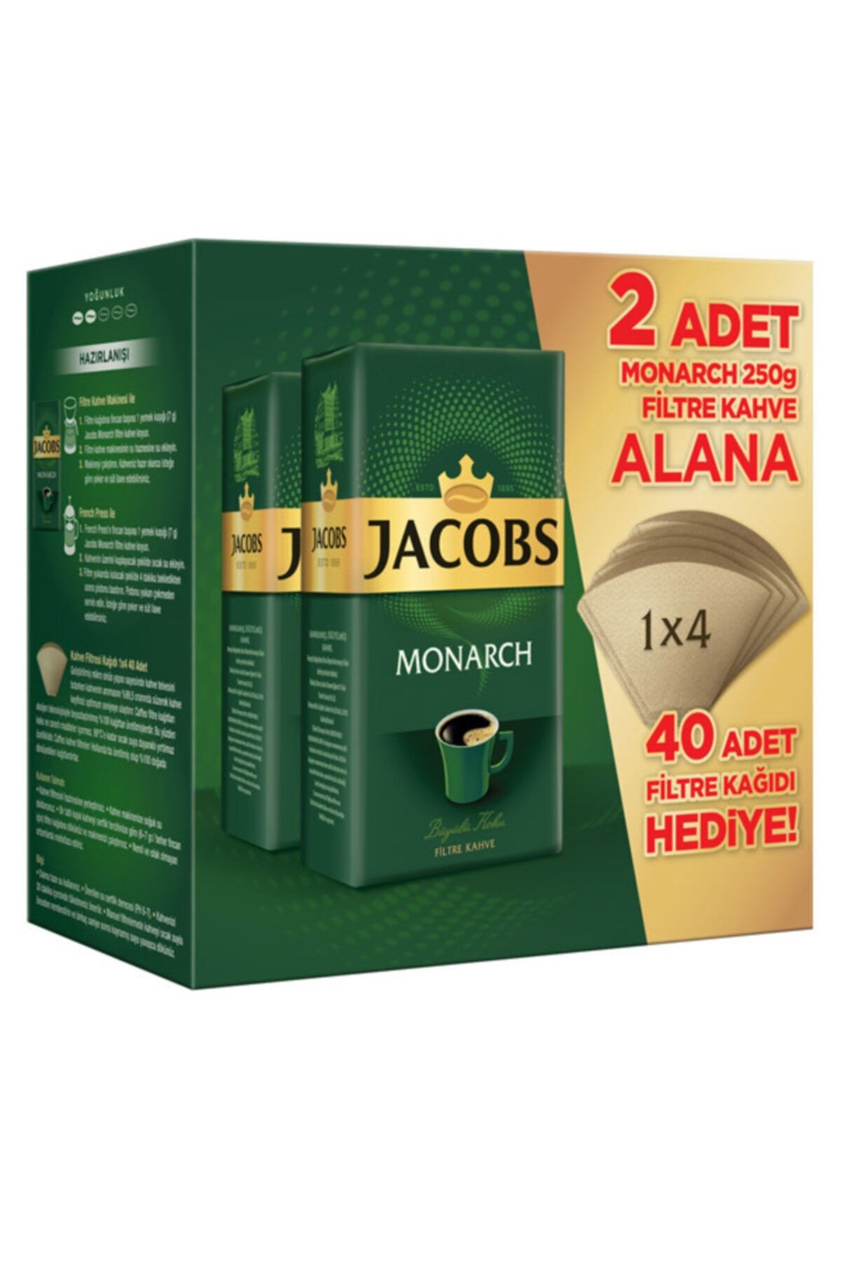 Jacobs Monarch Filtre Kahve 250grx2 + Filtre Kağıdı 40 Adet