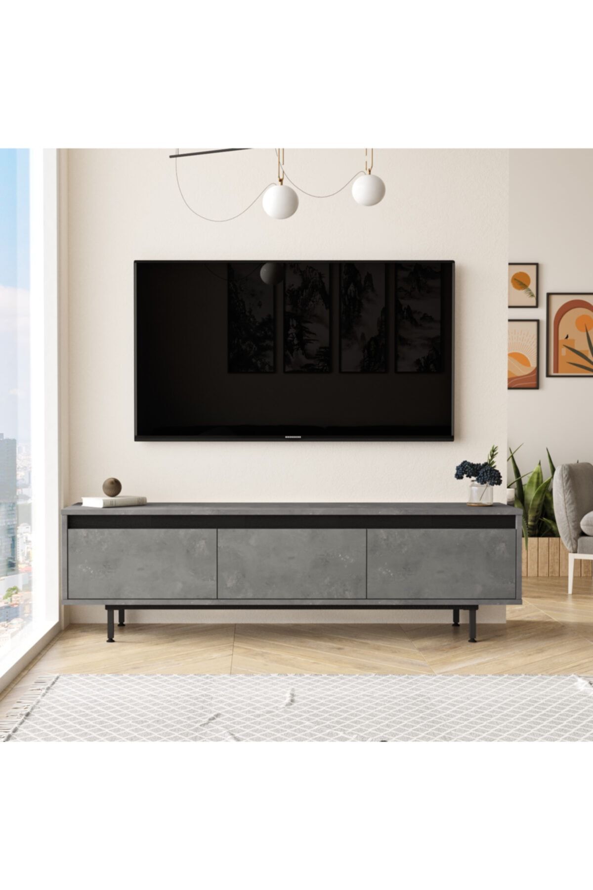 Yurudesign Luvio Tv Ünitesi Sehpası Metal Ayaklı 160cm Beton-siyah Lv1-rl