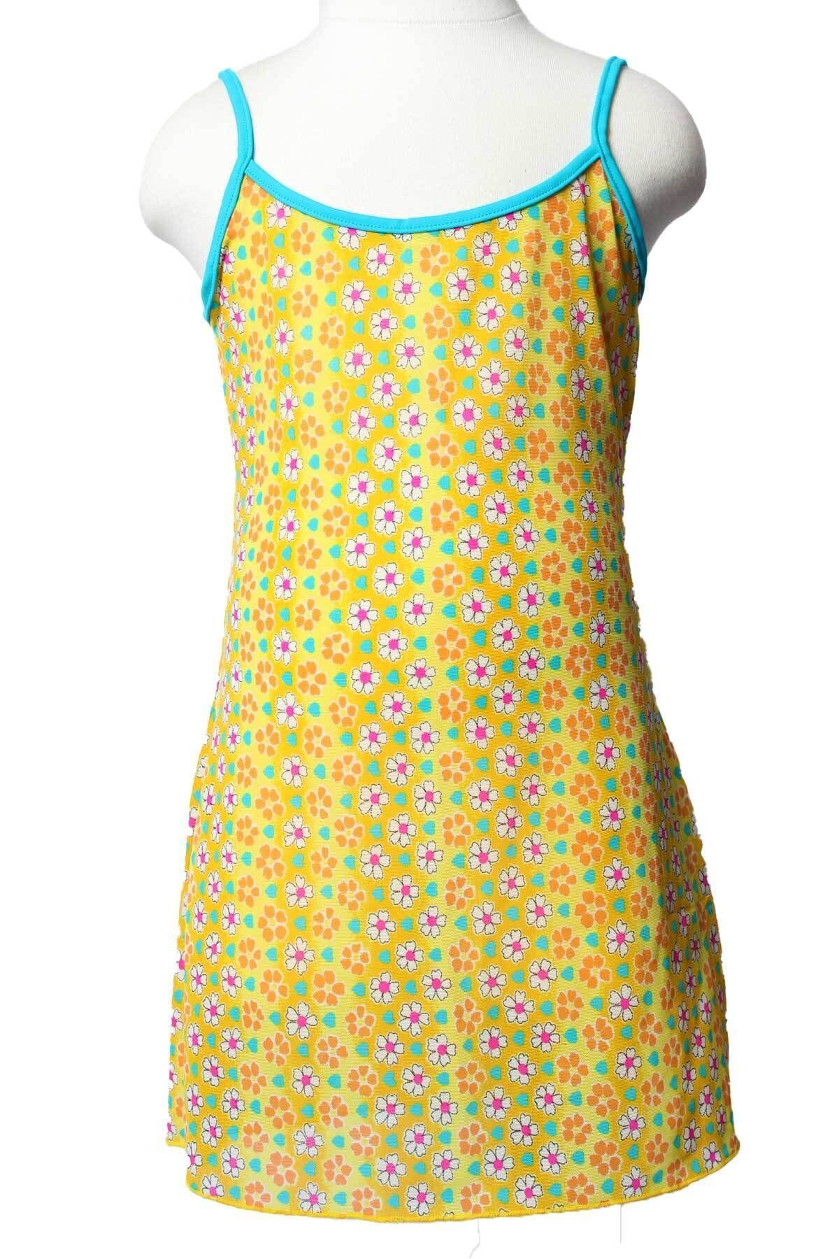 Sude Ayl Kız Çocuk Kk.sarı Çiçek Desenli Askılı Biye Detaylı Tül Deniz Elbisesi 167-32