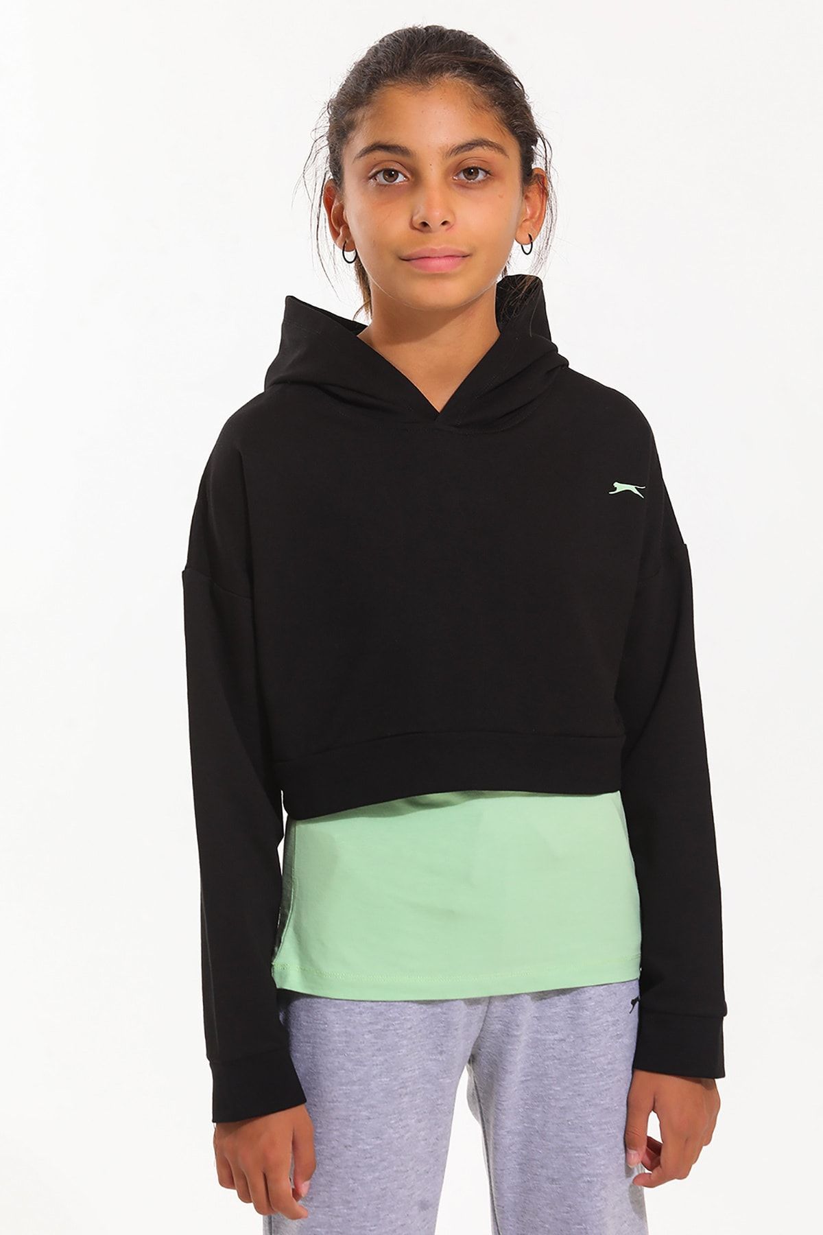 Slazenger Dua Kız Çocuk Sweatshirt Siyah / Yeşil
