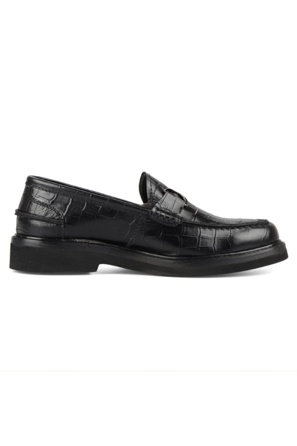 FootCourt Siyah Erkek Deri Loafer Aksesuarlı Ayakkabı