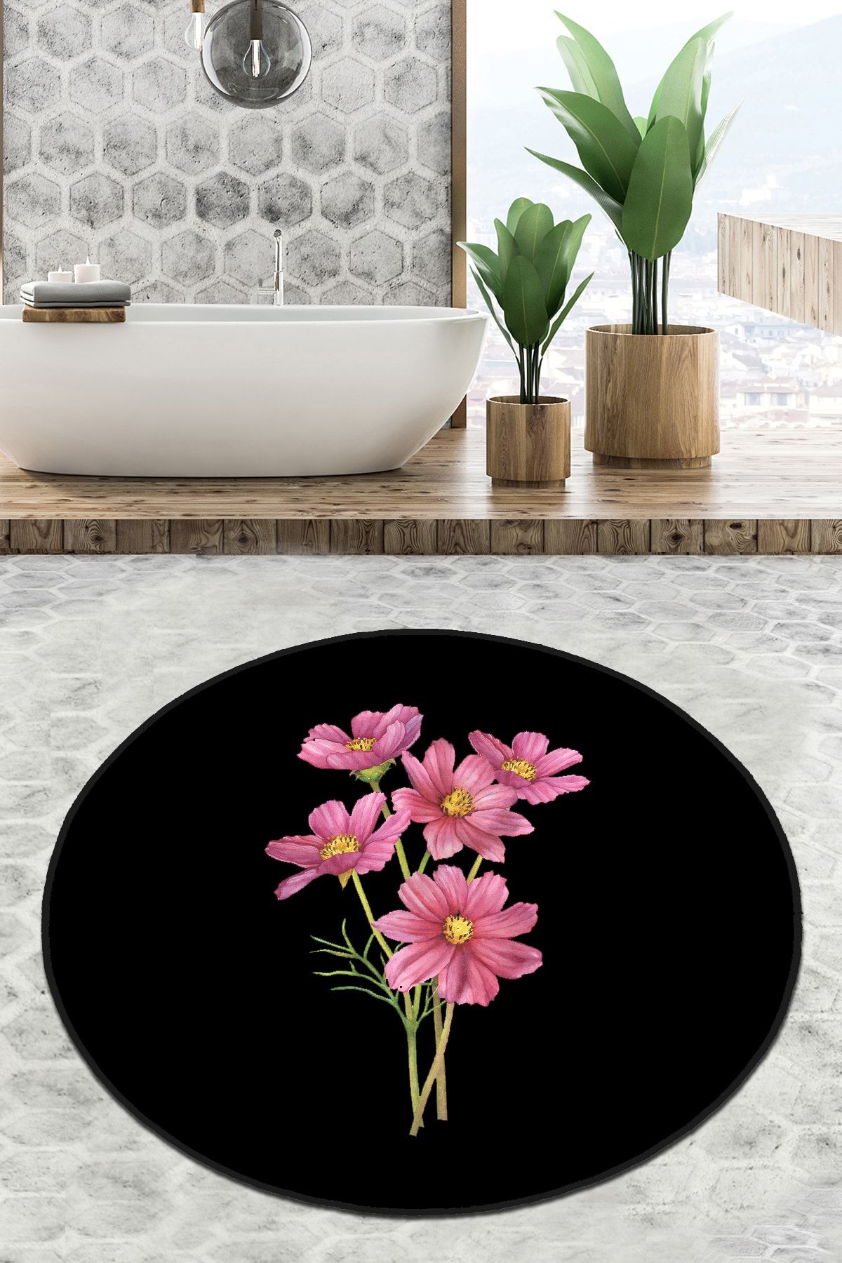 Chilai Home Sitivo Siyah Çap Banyo Halısı Djt 120x120 Cm