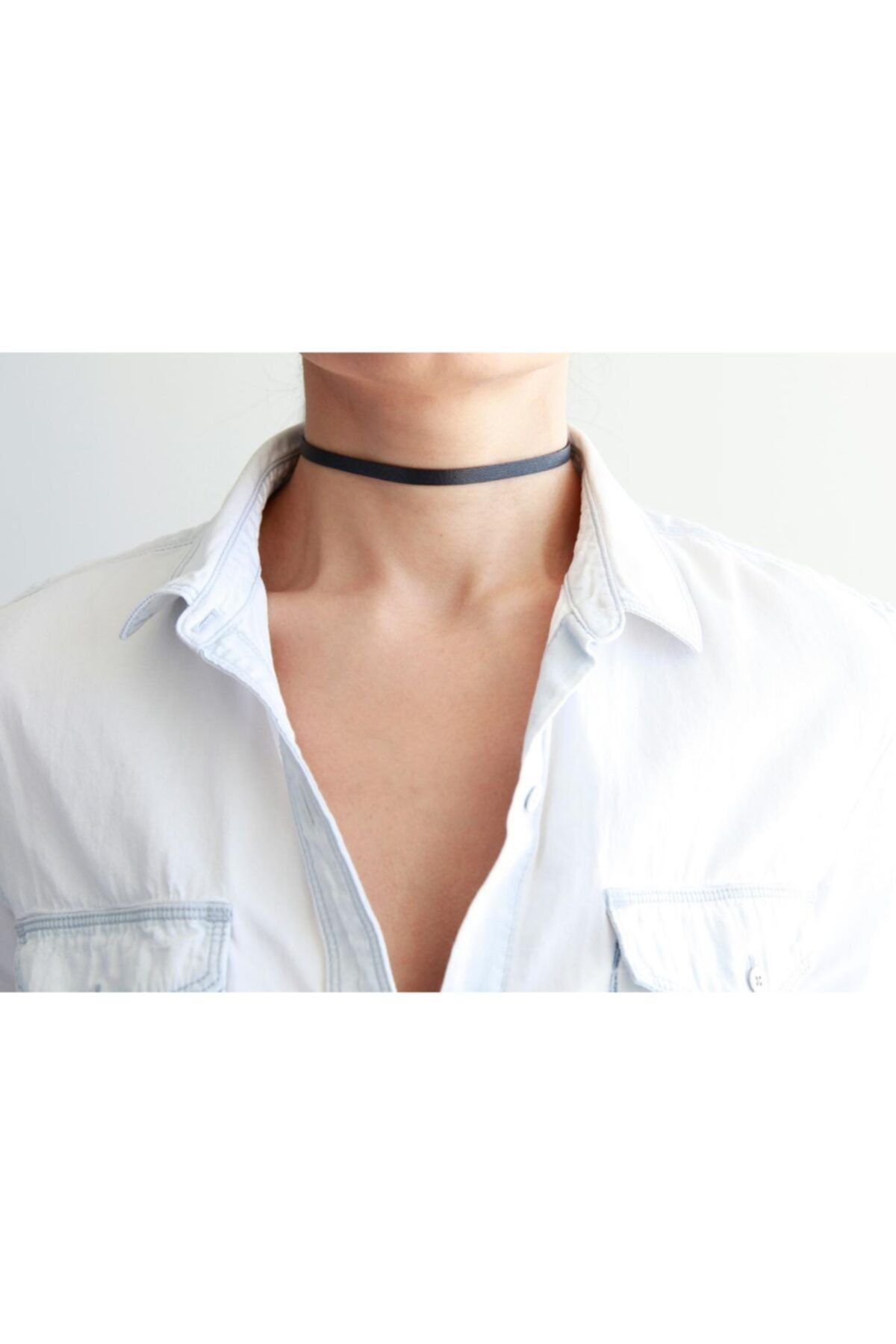 Nishstyle 1 cm Siyah Suni Deri Choker Kolye