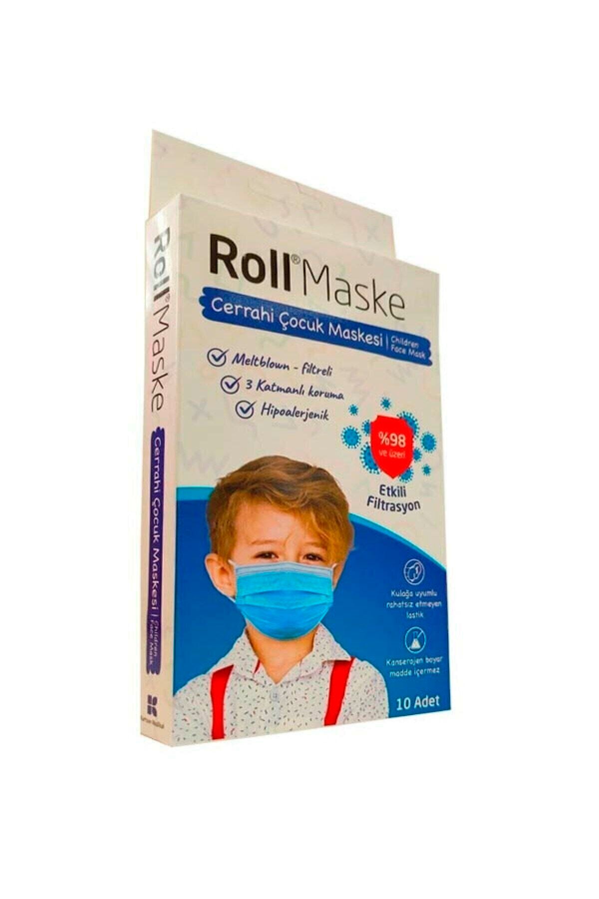 Roll Maske Cerrahi Çocuk Maskesi Erkek 1 Kutu 10 Adet