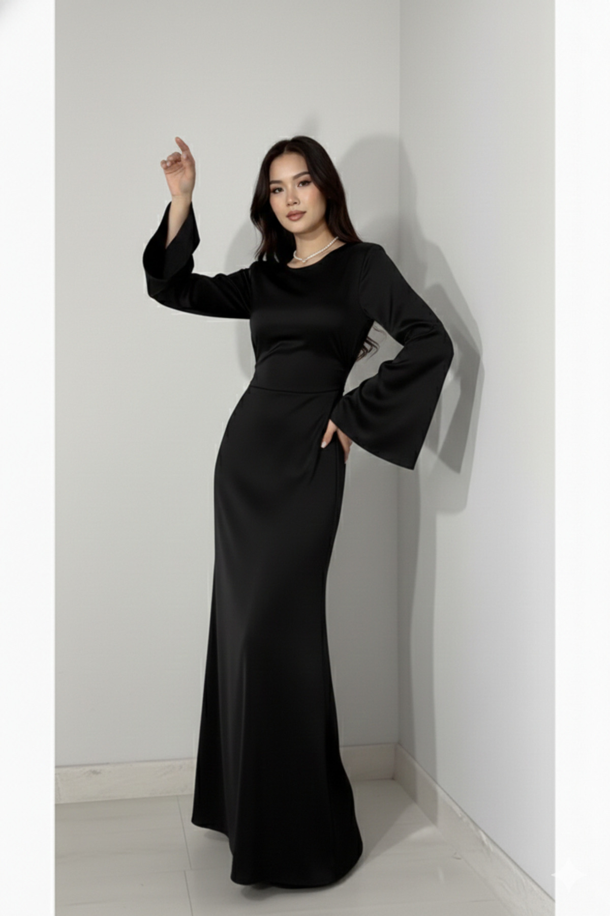 Raya Gym Arkadan İpli Tesettür Abiye Siyah - Elegant ve Konforlu Tesettür Elbisesi