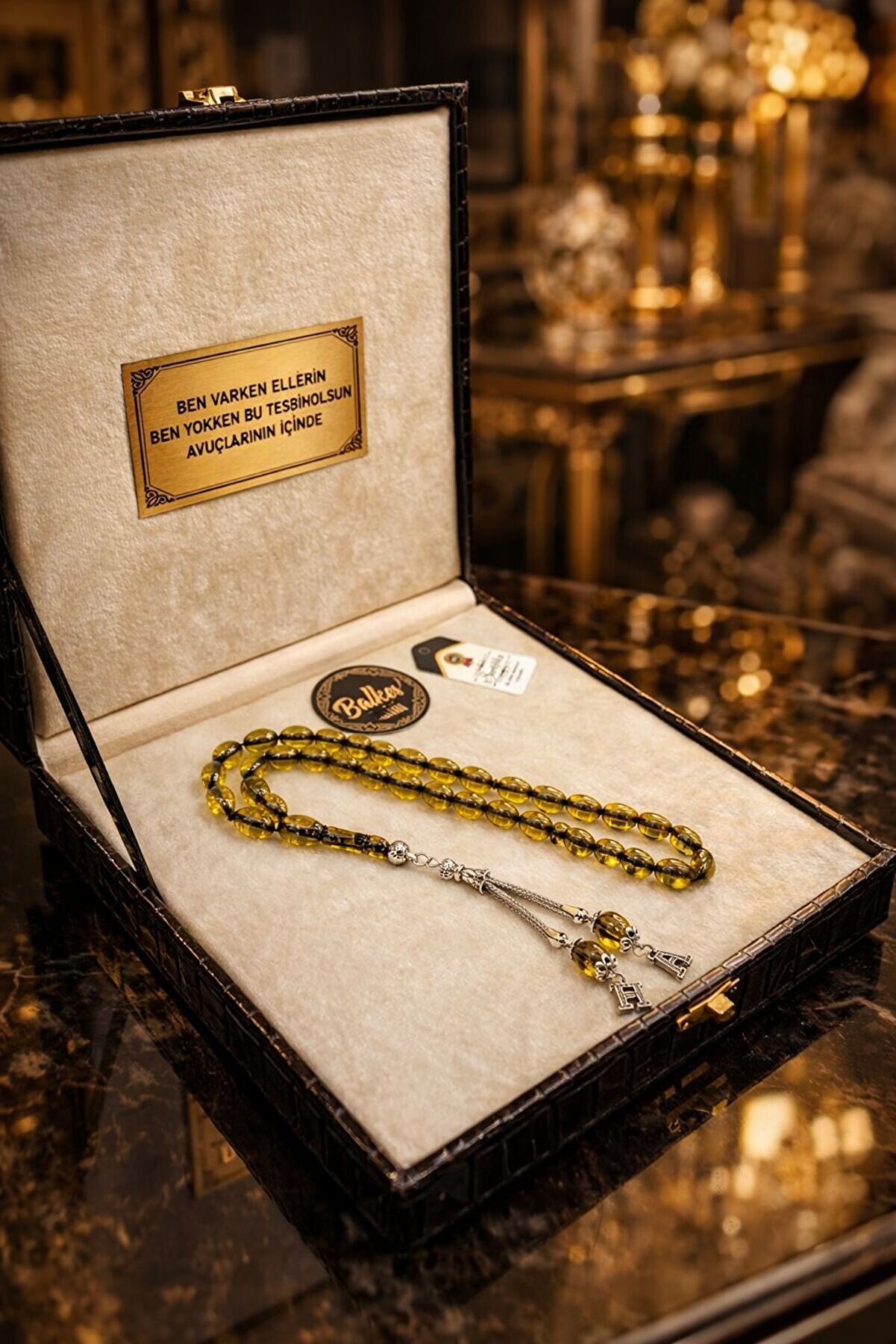 ANP MODA TASARIM Ateş Kehribar Tesbih, Harfli Kişiye Özel Seri, Sıkma Kehribar Tesbih