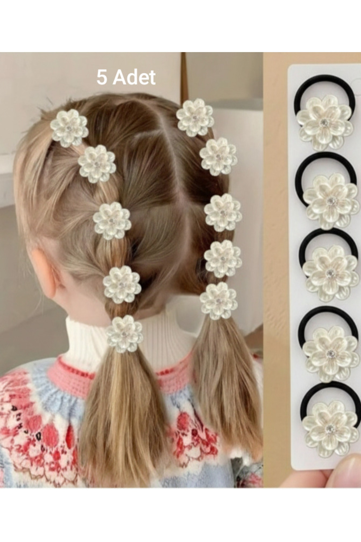 MutluBiDünya 5 Adet Çiçek Figürlü Lastik Toka - Renkli Saç Bandı Seti