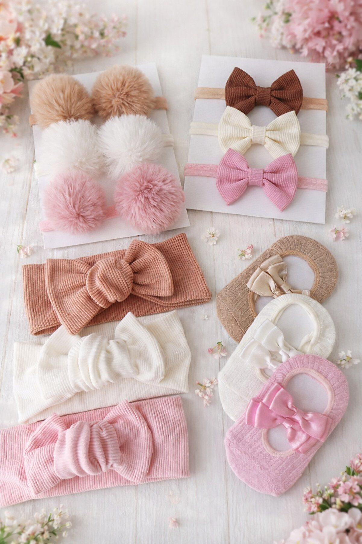 ESES BEBE Kız Bebek Bandana Çorap Set (12 Parça) - Süper Ürün