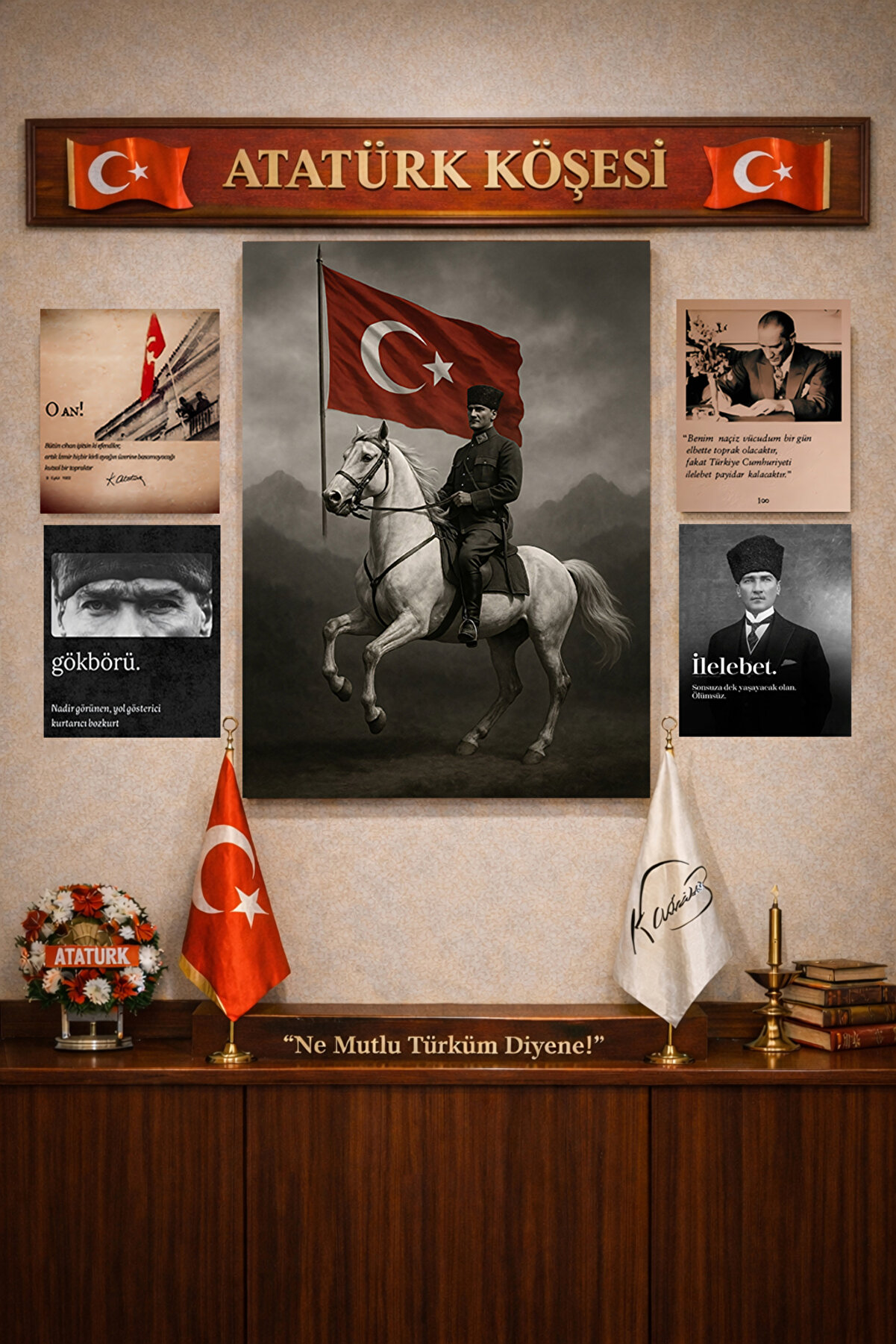 Atatürk Köşesi Temalı 5 Parçalı Tablo Seti - Koi Art Design