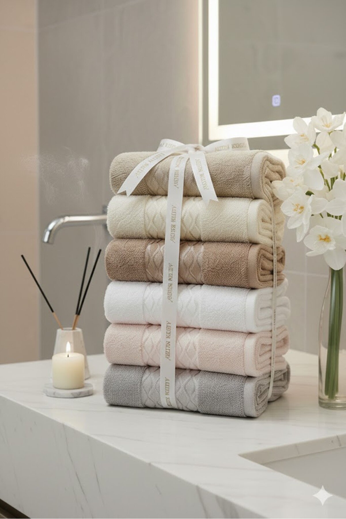 Özdilek Elissa Havlu 6 Adet - Krem Pembe Taş Gri Bej Beya | Premium Kalite Banyo Havlusu