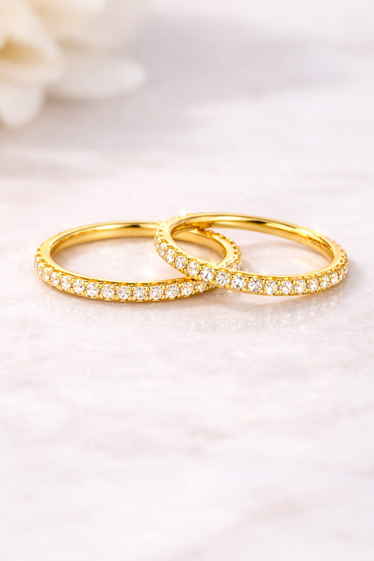 Laboratuvar Pırlantası Lp 0.10 Karat Tamtur Yüzük(Iki Adettir. 14 Ayar Altın Kaplamadır.)