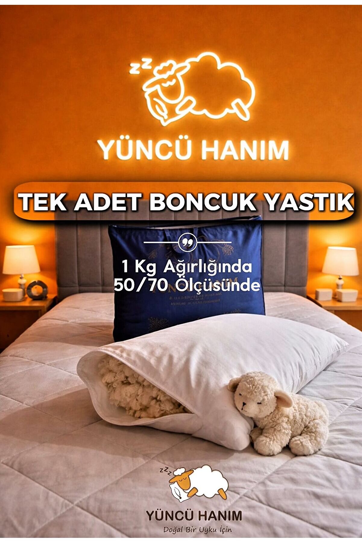 Yüncü Hanım Merinos Boncuk Kuzu Yünü Yastık Kılıfı 50x70 Cm 1000 Gram