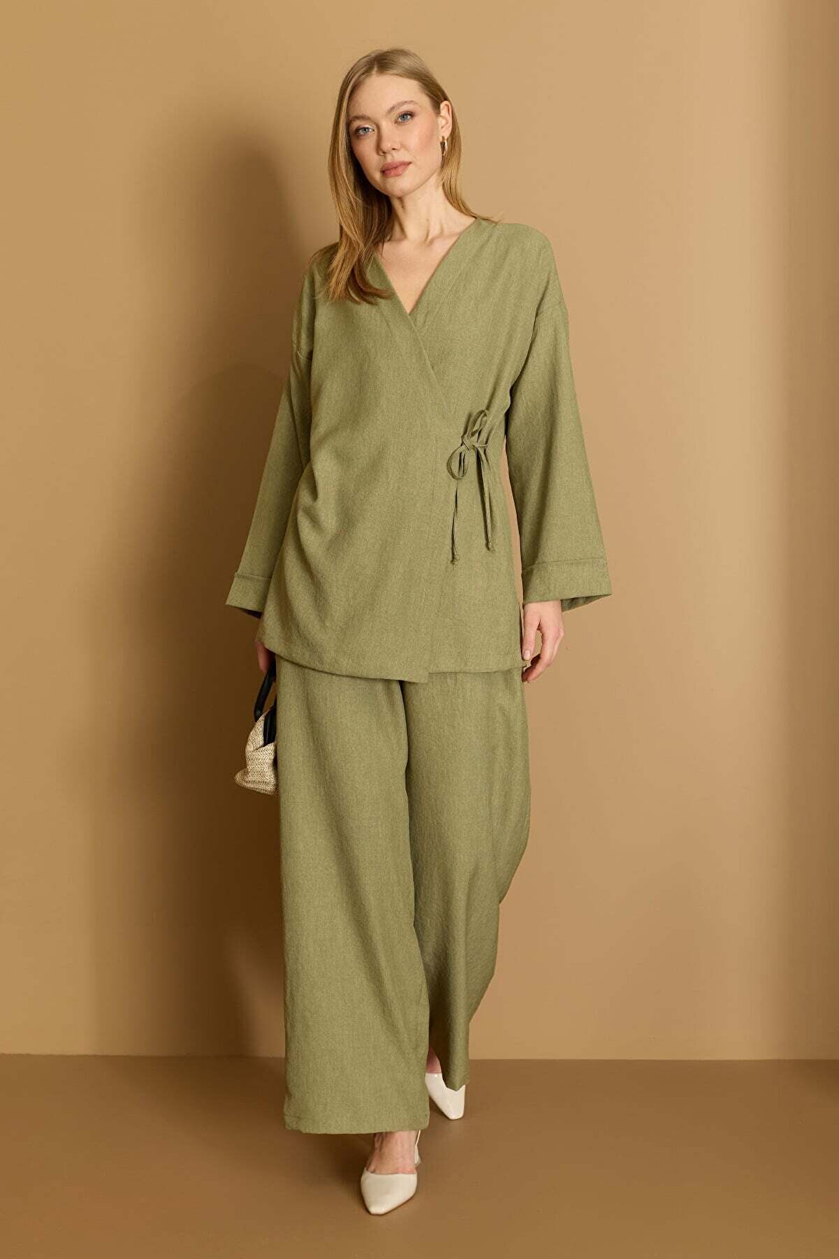 Fullamoda Yandan Bağlamalı Kimono 2 Li Takım - Fullamodest