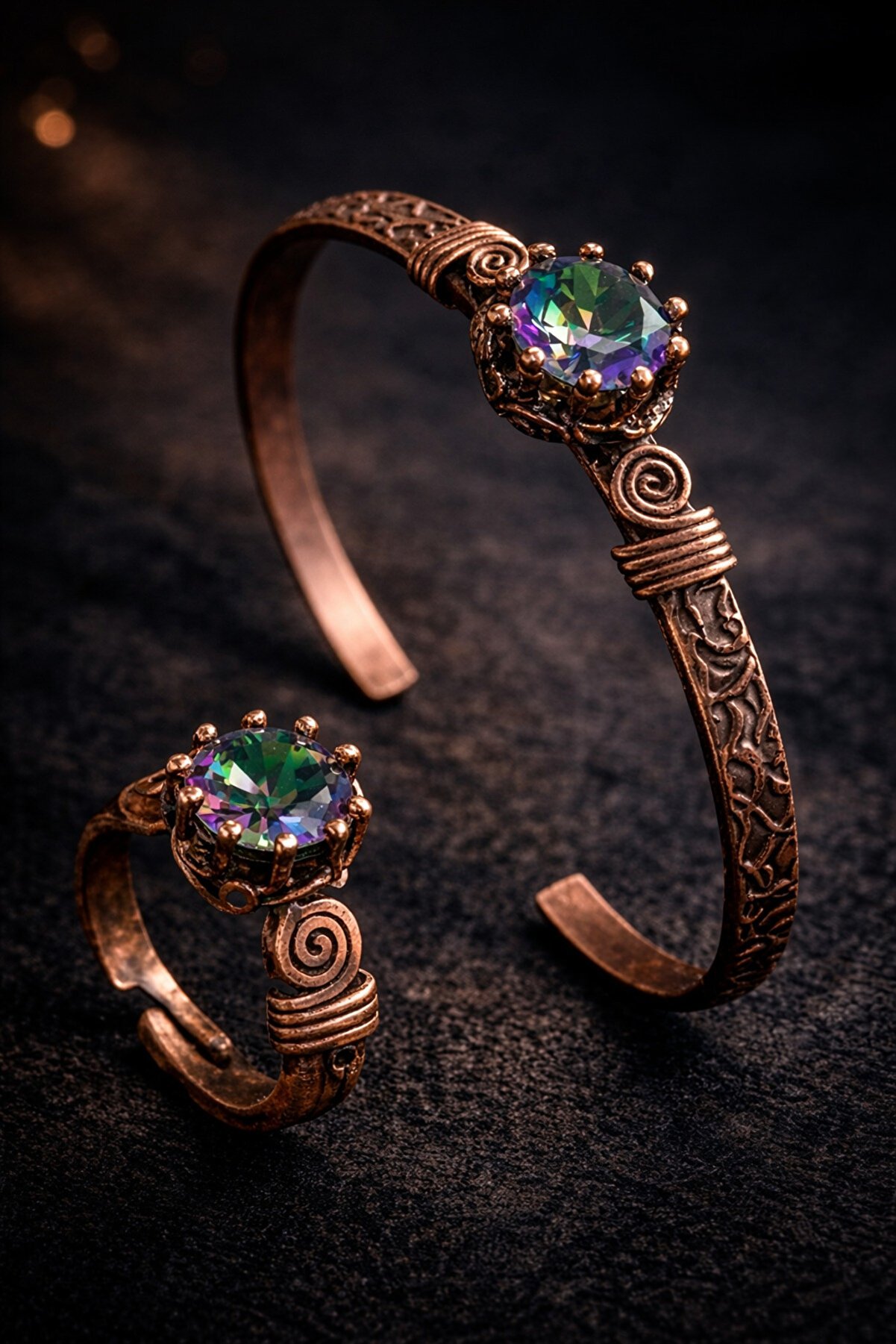 İyyaKee Mystic Topaz Copper Bracelet & Ring Set for Women