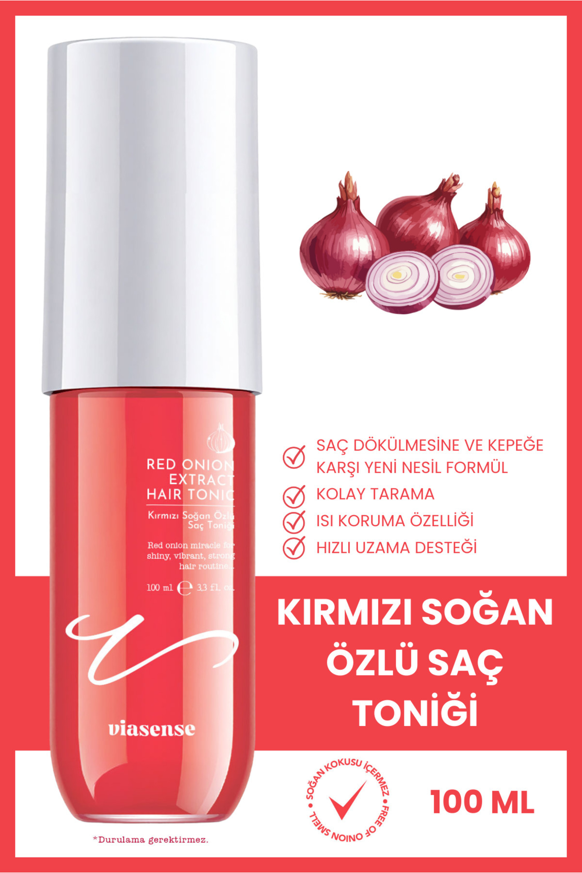 Viasense Kırmızı Soğan Özlü Saç Tonik 100ml - Dökülmeye Karşı ve Hızlı Uzamaya Yardımcı