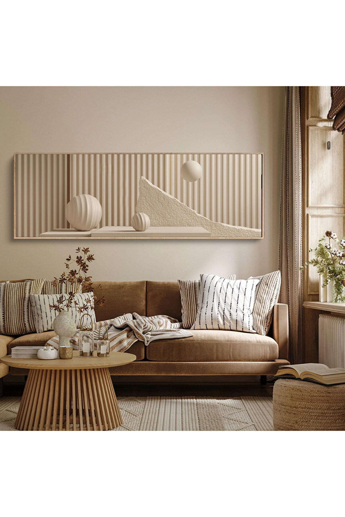 woodhomeworks Tek Parça Gerçek Ahşap Yatay Panorama Çerçeveli Tablo | Moda Tasarım | Doğal Elegans