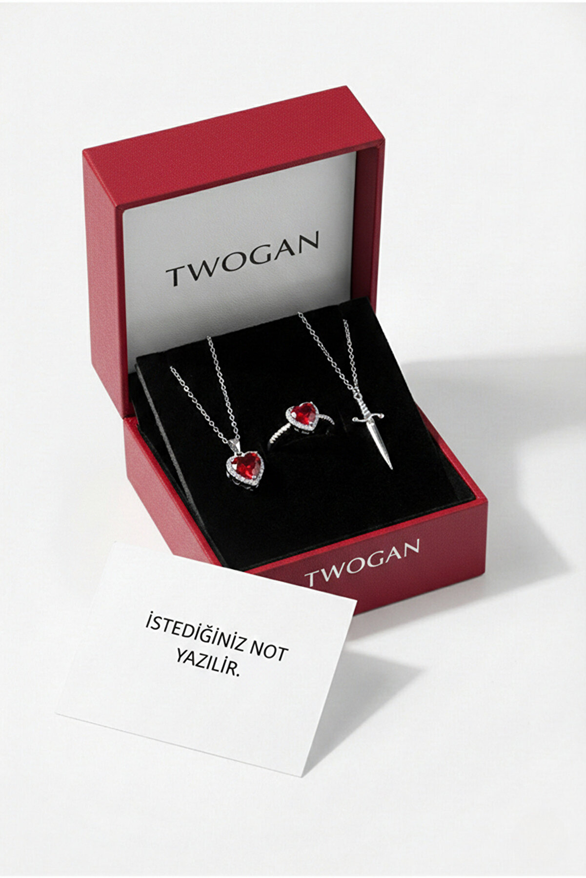 Twogan 2' Li Kalp Kılıç Kolye Ve Kalp Yüzük Çift Sevgili Kolyesi 14 Şubat Sevgililer Günü Hediyesi