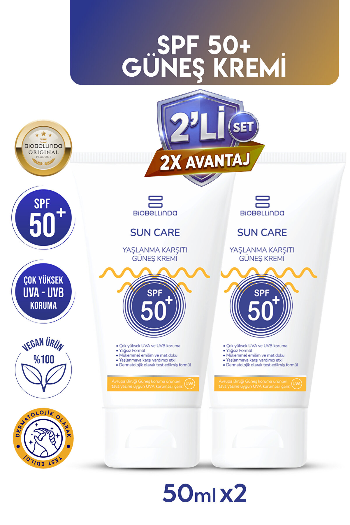 BioBellinda Yaşlanma & Leke Karşıtı Güneş Kremi 50 Spf 50 ml (2'li Set) | Güneş Sonrası Bakım